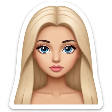 Glamours, tanned, very beautiful girl, with big pump peach-beige-rose lips, long long lashes, black straight smooth silky long hair, straight parting hair, blue-grey eyes sticker