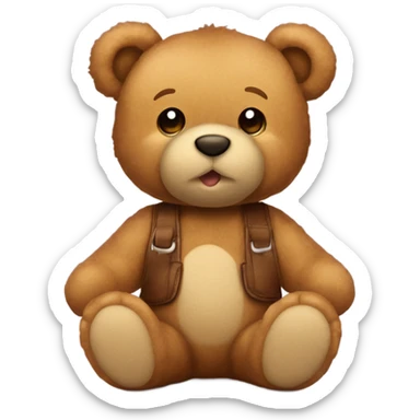 Ligh brown teddy bear sitting in a salopette  sticker