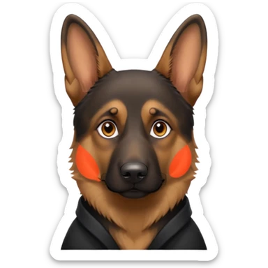 A close-up portrait of a German Shepherd with intense brown eyes and alert ears, against a blurred natural background. High realism, shallow depth of field. sticker