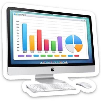 iMac computer with bar charts on the screen sticker