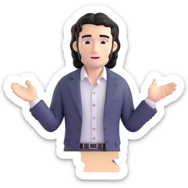 Business strategist man with black wavy hair, stubble, chiseled face, wearing blazer and button-up shirt, standing in front of whiteboard teaching, confident engaging expression sticker
