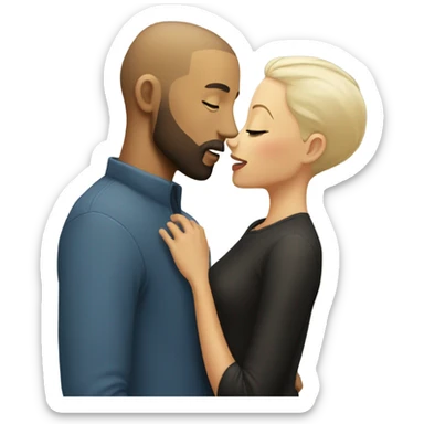 white man with beard and buzz cut kissing black woman with blonde hair sticker