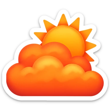 Edit the image to show sunrise colors in partly cloudy with sun, no face, in emoji style. Remove the background. The style should resemble emoji style with bright and warm sunrise colors in the partly cloudy sky and sun. sticker