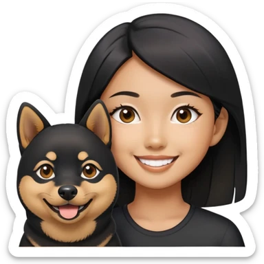 Asian girl with a black Shiba Inu  sticker