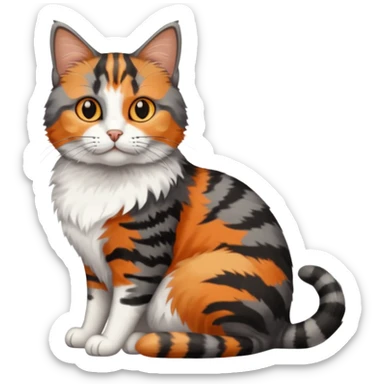 A grey tabby cat with dark grey stripes sitting next to a calico cat  sticker
