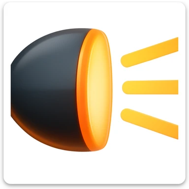 Create an apple-style emoji of a high beam car headlight that is rounded, glossy, with subtle gradients, clean and minimal. Use the reference image as a base, but add a soft gloss and longer light rays to emphasize the high beam effect. Maintain the apple emoji style characteristics. sticker