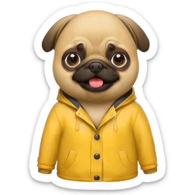 pug in a yellow raincoat sticker