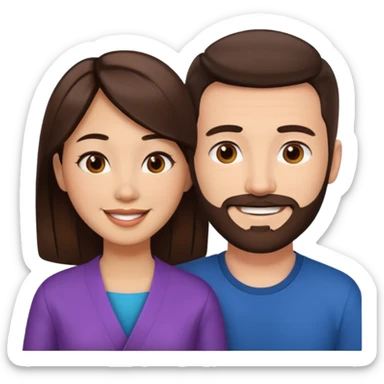 White man with brown hair and brown facial hair in love with an Asian woman with black hair sticker