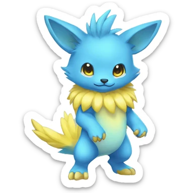 Cute cool blue yellow animal hybrid Fakemon full body sticker