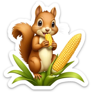 Squirrel eating corn cob growing on an orchid plant sticker
