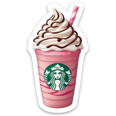Strawberry Starbucks frappe with strawberry jam at the bottom with whipped cream and chocolate drizzle sticker