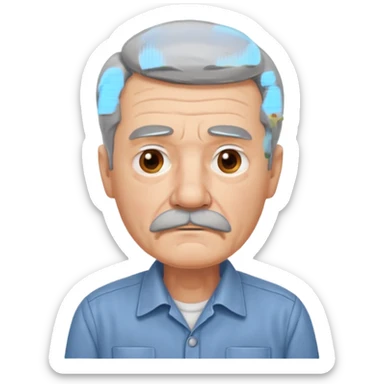 Old man with gray hair and mustache and working shirt sad sticker