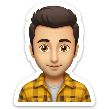 generate a pretty bratz emoji 
Make her look like Ranbir kapoor wearing a yellow flannel shirt, smirkinh

She should look exactly  like ranbir kapoor!  sticker