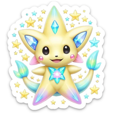 Elemental neon-pastel-iridescent shimmering lucky charming starry smiling cute Jirachi-Dragalge-Pokémon-Fakémon-hybrid-creature sticker