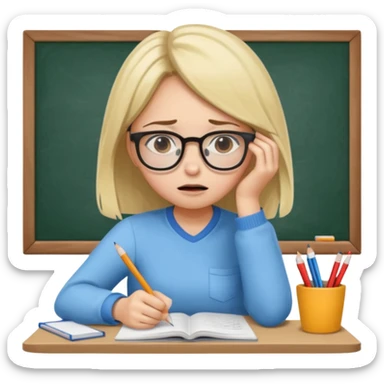 girl doing homework looking stressed sticker