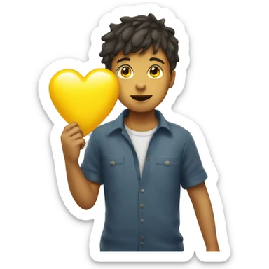 A boy holding a yellow heart that leaking water sticker