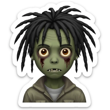 emo zombie boy, black shaggy dreads, medium long, dark and spooky, creepy expression, iOS emoji style sticker