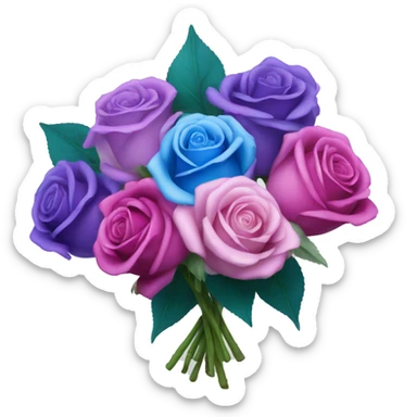 Realistic bouquet of blue, purple and pink roses  sticker