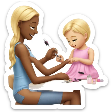 blonde babydaughter gives blonde dad a manicure sticker