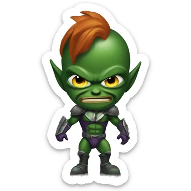 A green goblin with a spartan helmet and body modifications sticker
