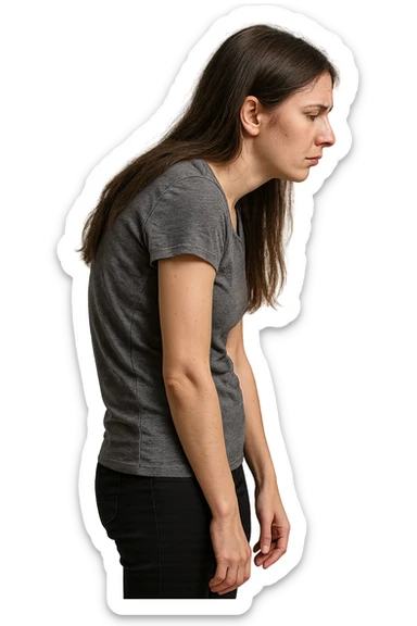 fai immagine identica ma di una donna con capelli lunghi, iperrealistico 4k, postura storta con spina dorsale storta sticker