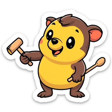 person whacking a mole with a mallet, both with funny expressions sticker