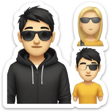 programmer, student, asian, black hair, black eyes, male, round face, black sunglasses, black hoodie sticker