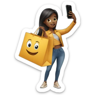 influencer taking selfie with a shopping bag sticker