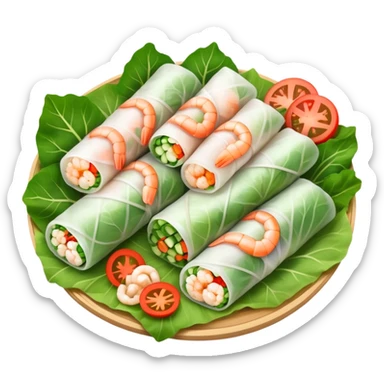 cinematic-realistic-vietnamese-summer-rolls-dish-emoji,-depicted-with-delicate-rice-paper-wraps-filled-with-fresh-vegetables-and-shrimp-rendered-with-crisp-textures-and-refreshing-lighting. sticker