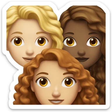 Tan girl dark curly hair, next to redhead white girl, next to blonde white girl, next to brunette white girl sticker