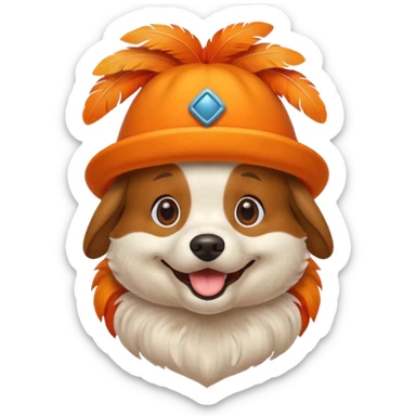 dog with orange feathered hats sticker
