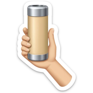 one single beige skin colored hand holding a cylindrical tube sticker
