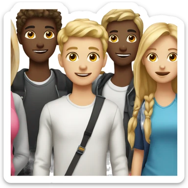a group of white color teenagers, 2 boys and 6 girls sticker