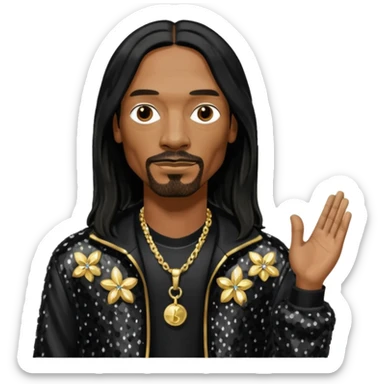 Snoop Dogg with long black hair, black sequin outfit sticker