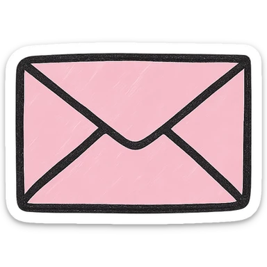 hand drawn outlined icon of a pink envelope, no fill, transparent background, thick lines sticker
