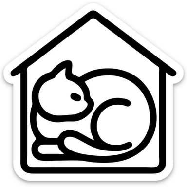 a cat curled up in a house, icon style, soft edges, monochrome sticker