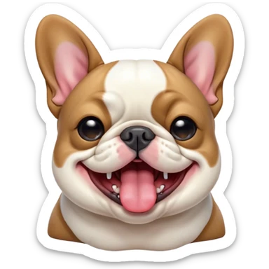 Cinematic Cute Yawning Pied French Bulldog Portrait Emoji, Head tilted with an exaggerated, endearing yawn and sleepy, squinty eyes, showcasing a unique pied fur of contrasting colors with a playful expression, simplified yet irresistibly adorable, highly detailed, glowing with a soft, cozy radiance, high shine, exuding a relaxed, humorous charm, styled with a gentle, soft glowing outline, capturing the essence of a Pied French Bulldog in a blissfully cute yawn that warms the heart! sticker