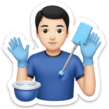 BLACK HAIR LIGHT SKIN MAN cleaning the toilet sticker