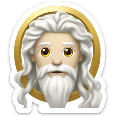 white Poseidon with gold Trident. long white hair white dress. wink eye sticker