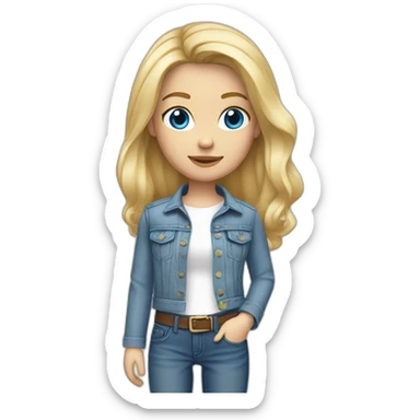 caucasian square cut blonde hair blue eyes white top jean jacket sticker