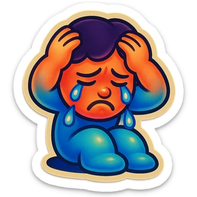 sad Tears rolling down face 
Mouth Pout
hands on head 
head down
 sticker