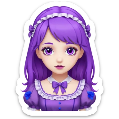 sweet lolita with purple hair, purple eyes, white skin, wearing a purple dress sticker