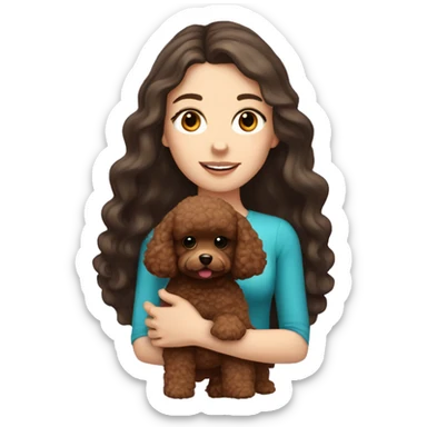 white girl with long dark hair and holding a brown toy poodle  sticker