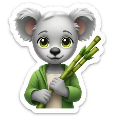 White Girl with green eyes and koala ears holding bamboo stick  sticker