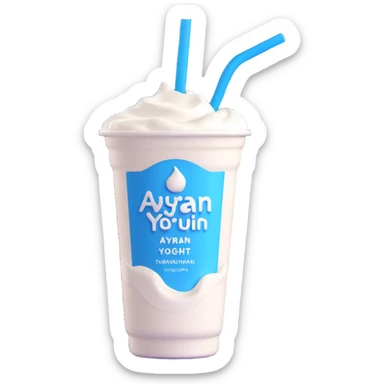 A small carton of Turkish yogurt drink (ayran) with a straw, white and blue packaging sticker