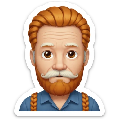 very old, white bearded and white mustached, ginger thick haired, braided, earringed sticker