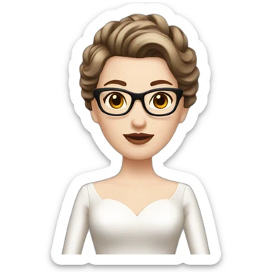Pale skin bride head with short brown pompadour hair and dark brown eyes and glasses sticker