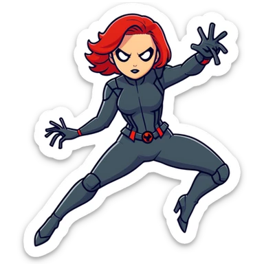 Black Widow superhero from Avengers in action pose, red hair, black suit sticker