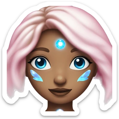 magical diva with pink andromedan skin long hair and blue eyes glowing third eye sticker