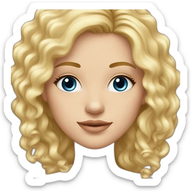 Fille blonde ,cheveux bouclé détaché vers l'arrière long jusque au millieu du dos et volumineux,teint blanc , yeux bleu visage un peu carré sticker